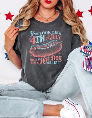 4th of July Hot Dog Graphic Tee by Rere