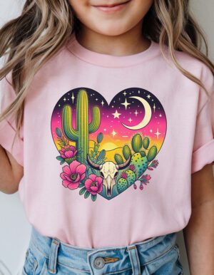 Heart with Moon, Flowers and Cactus Toddler and Youth T-shirt